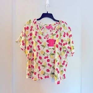 NWT Isaac Mizrahi Fruit Print Linen Blouse - Size 1X